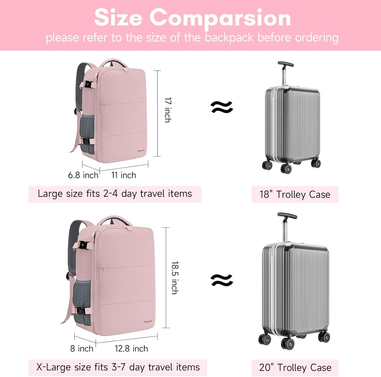 Travel Backpack for Women, Carry on Big Bag with USB Port, TSA 15.6In Laptop Bag Pink