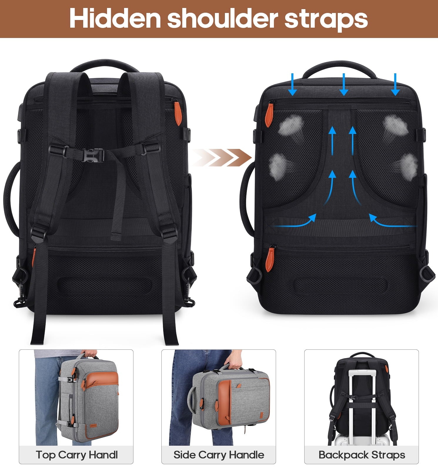 Travel Backpack for Men & Women Carry on Backpack Flight Approved Expandable 42L Waterproof Anti-Theft Personal Item Backpack with Packing Cubes and Shoe Pocket