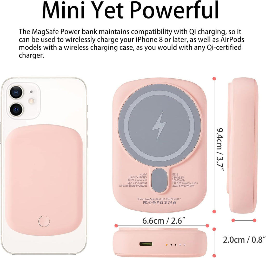 Power Bank, 10000Mah Wireless Portable Charger 18W Fast Charging 20W Quick Charge with Type C Cable Battery Pack for Iphone 16/15/14/13/12 Series