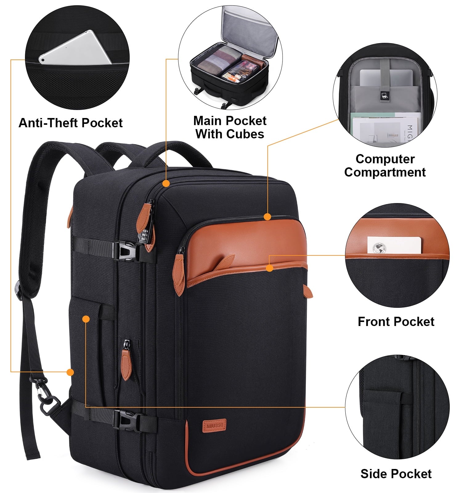 Travel Backpack for Men & Women Carry on Backpack Flight Approved Expandable 42L Waterproof Anti-Theft Personal Item Backpack with Packing Cubes and Shoe Pocket
