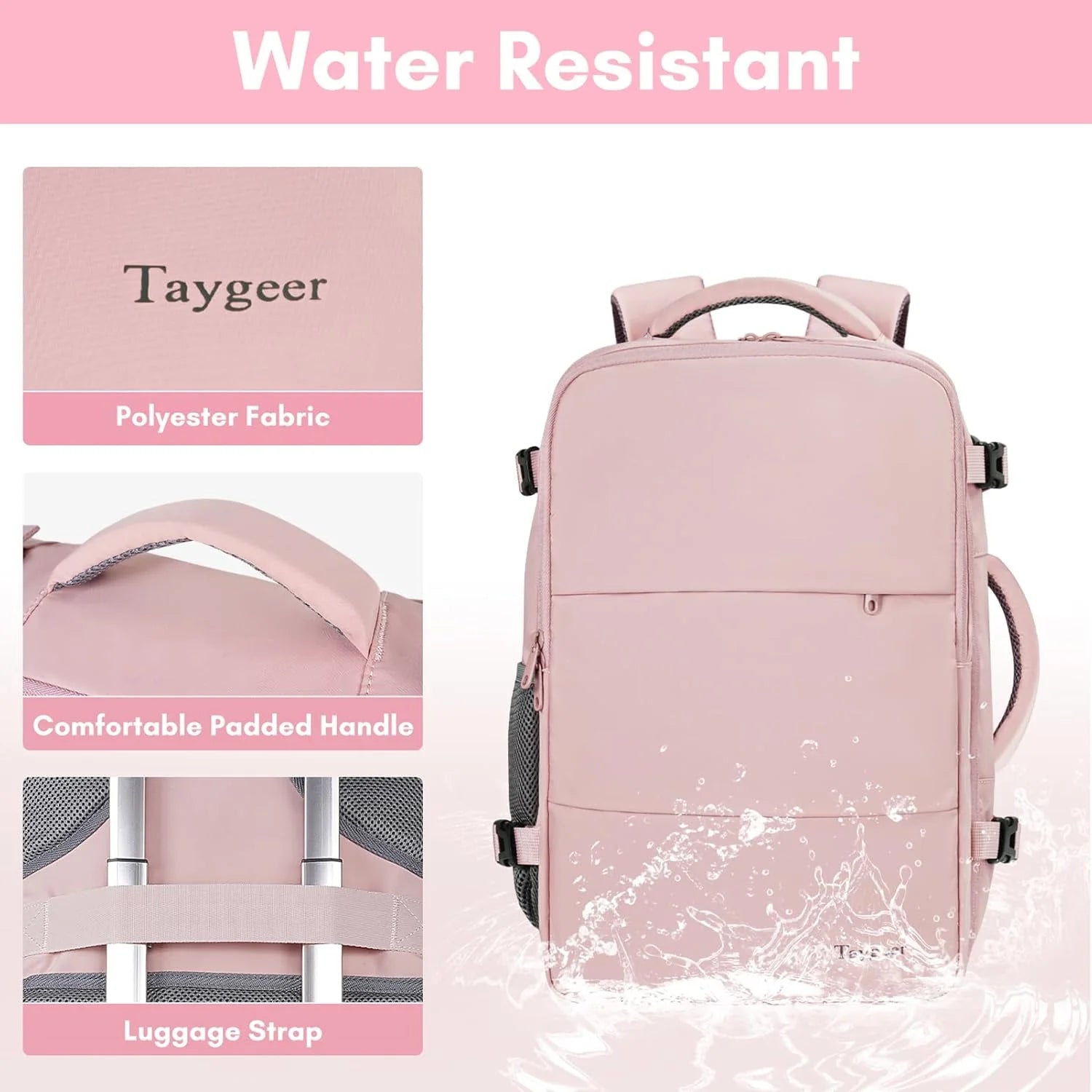 Travel Backpack for Women, Carry on Big Bag with USB Port, TSA 15.6In Laptop Bag Pink