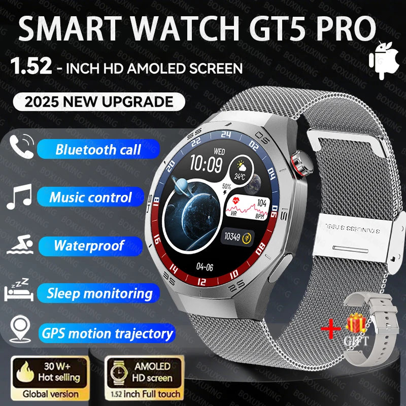 2025 New GT5 Pro Smart Watch Men 1.53 Inch AMOLED Screen GPS Track Sport Watches Heart Rate Waterproof Bluetooth Call Bracelet