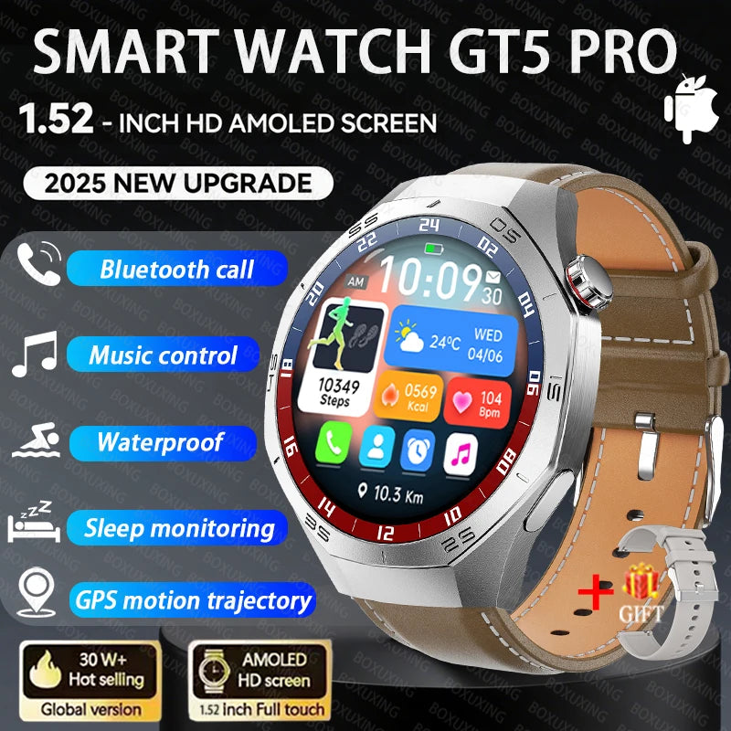 2025 New GT5 Pro Smart Watch Men 1.53 Inch AMOLED Screen GPS Track Sport Watches Heart Rate Waterproof Bluetooth Call Bracelet