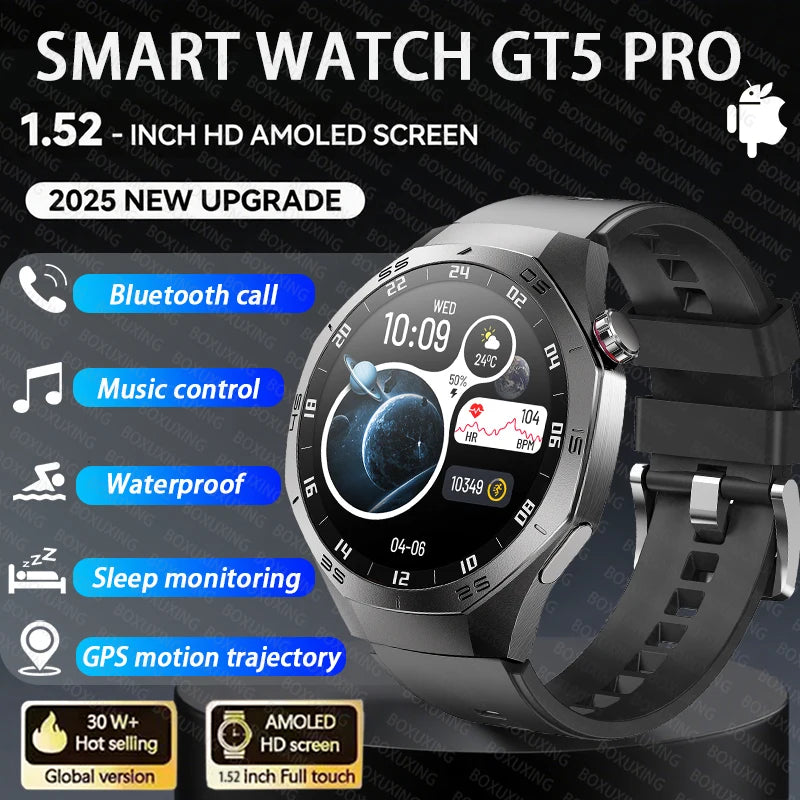 2025 New GT5 Pro Smart Watch Men 1.53 Inch AMOLED Screen GPS Track Sport Watches Heart Rate Waterproof Bluetooth Call Bracelet