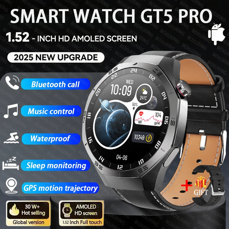 2025 New GT5 Pro Smart Watch Men 1.53 Inch AMOLED Screen GPS Track Sport Watches Heart Rate Waterproof Bluetooth Call Bracelet