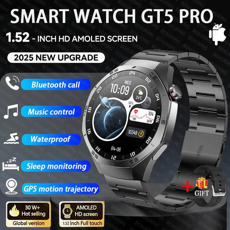 2025 New GT5 Pro Smart Watch Men 1.53 Inch AMOLED Screen GPS Track Sport Watches Heart Rate Waterproof Bluetooth Call Bracelet