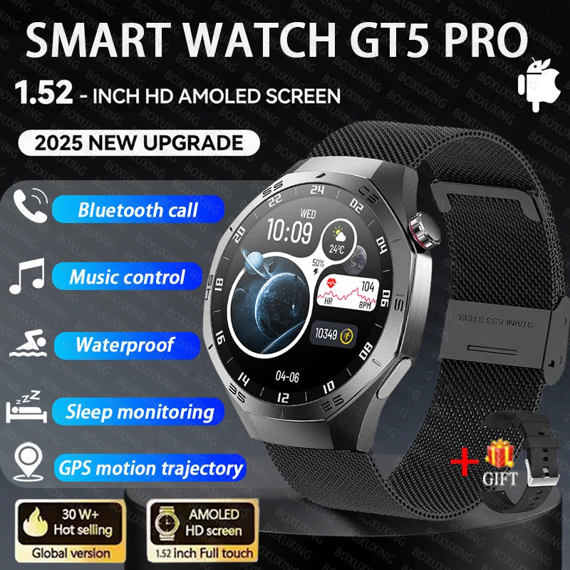 2025 New GT5 Pro Smart Watch Men 1.53 Inch AMOLED Screen GPS Track Sport Watches Heart Rate Waterproof Bluetooth Call Bracelet