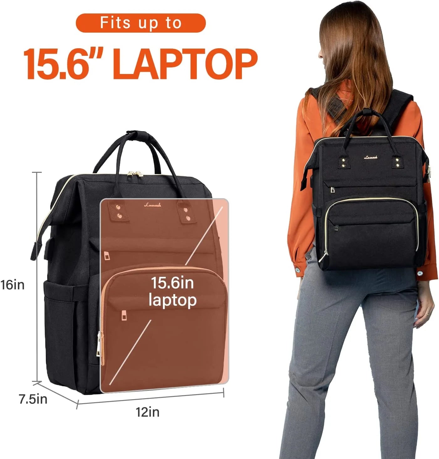 Laptop Backpack for Women, Practical College Teacher Nurse Work Backpack Purses Fit 15.6 Inch Laptop, Water-Resistant Travel Bag with Multi Pockets
