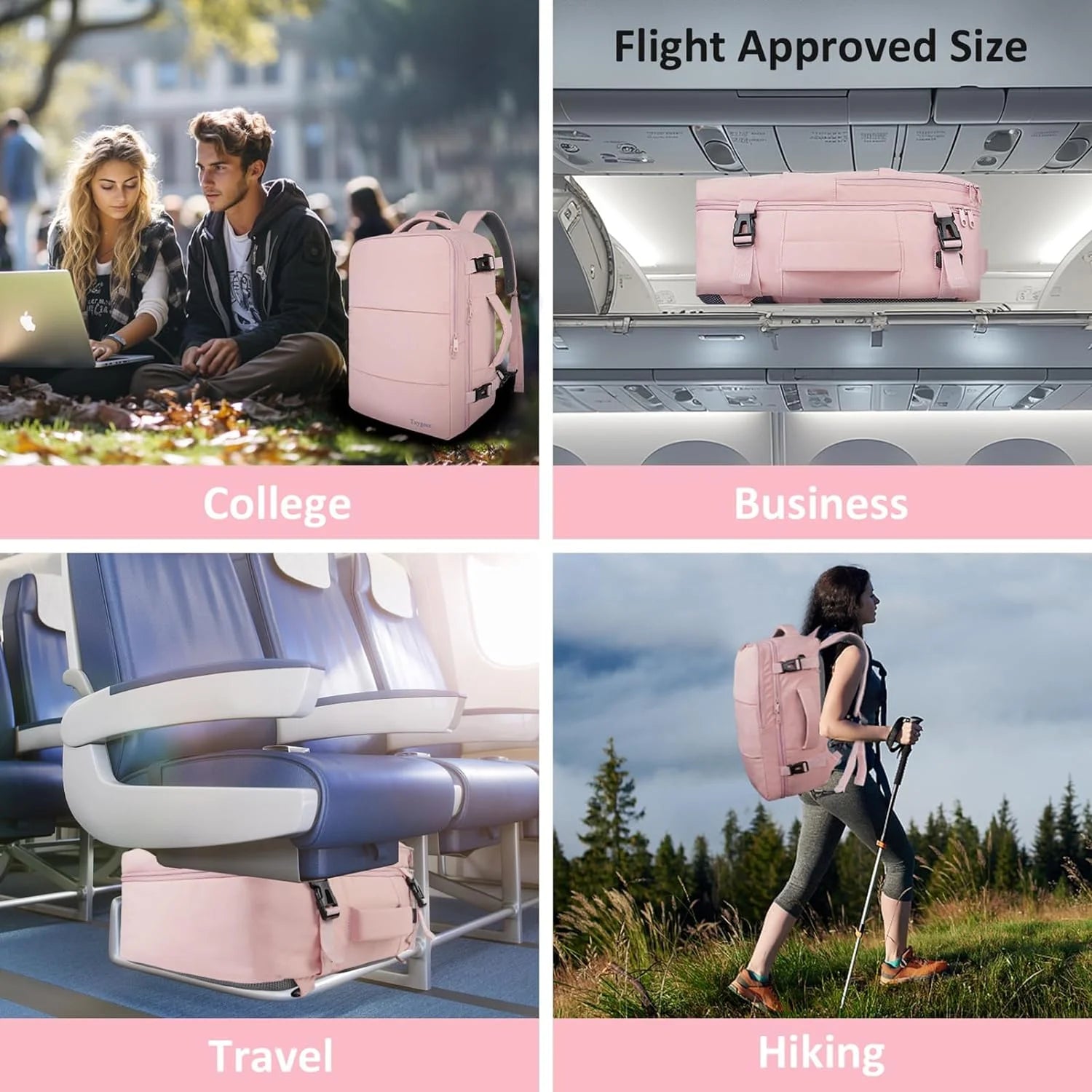 Travel Backpack for Women, Carry on Big Bag with USB Port, TSA 15.6In Laptop Bag Pink